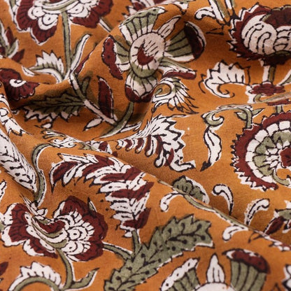 Orange - Bagru Hand Block Printed Pure Cotton Natural Dyed Fabric