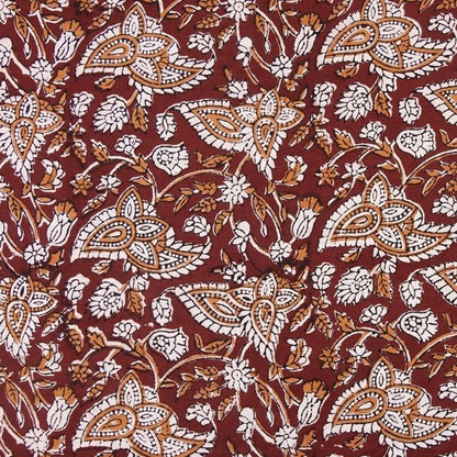 Brown - Bagru Hand Block Printed Pure Cotton Natural Dyed Fabric