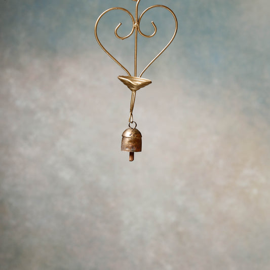 Kutch Copper Coated 1 Bell Heart & Diya Chimes