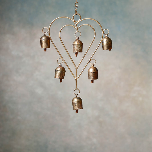 Kutch Copper Coated 6 Bell Double Heart Chimes