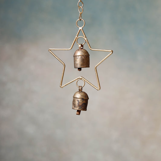 Kutch Copper Coated 2 Bell Star Chimes