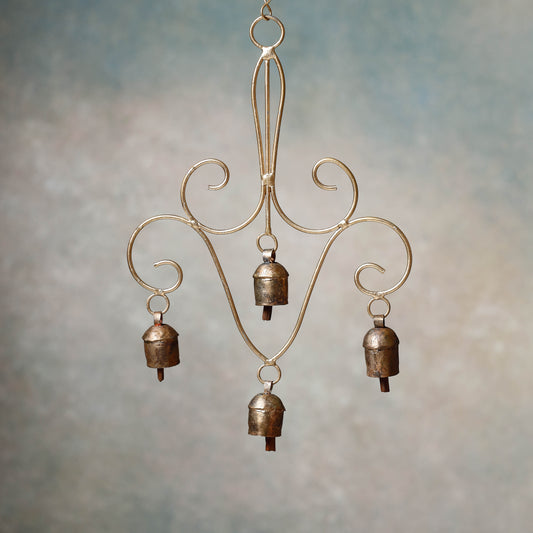 Kutch Copper Coated 4 Bell V Design Chimes