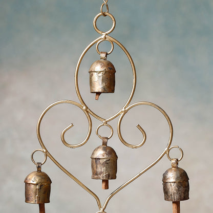 Kutch Copper Coated 5 Bell Heart Chimes
