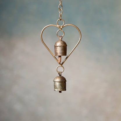 Kutch Copper Coated 2 Bell Heart Chimes