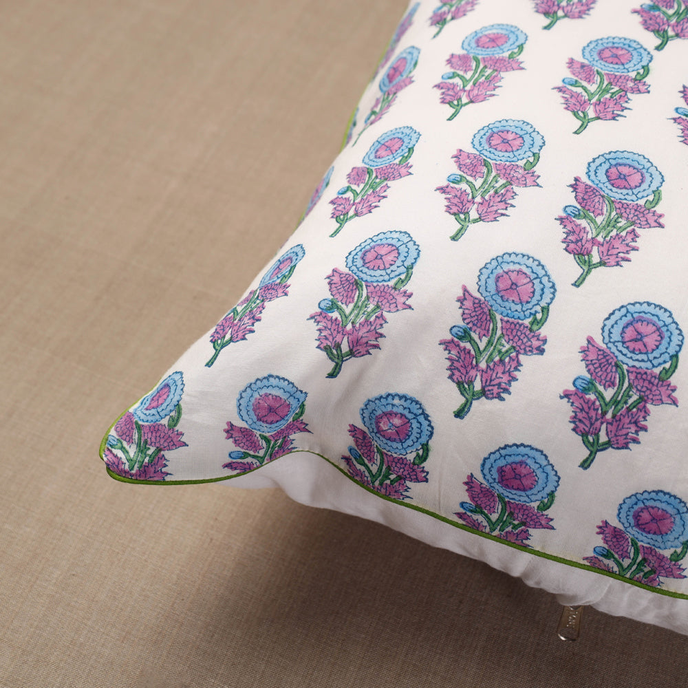 Multicolor Block Print Cotton Sanganeri Cushion Cover