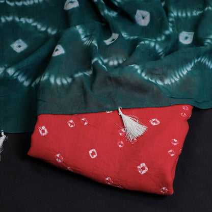 Pink - 2pc Kutch Bandhani Tie-Dye Soft Cotton Suit Material with Shibori Tie-Dye Soft Cotton Dupatta