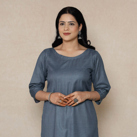  Grey Linen Viscose Plain Long Kurta Online 