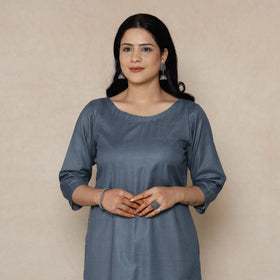 Grey Linen Viscose Plain Long Kurta Online 