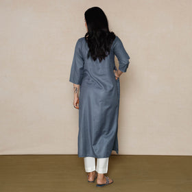  Grey Linen Viscose Plain Long Kurta Online 
