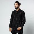 Black - Pochampally Ikat Weave Cotton Men Short Kurta