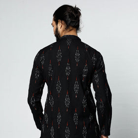 Black - Pochampally Ikat Weave Cotton Men Short Kurta