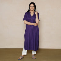 Violet Linen Viscose Plain Long Kurta
