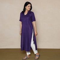 Violet Linen Viscose Plain Long Kurta
