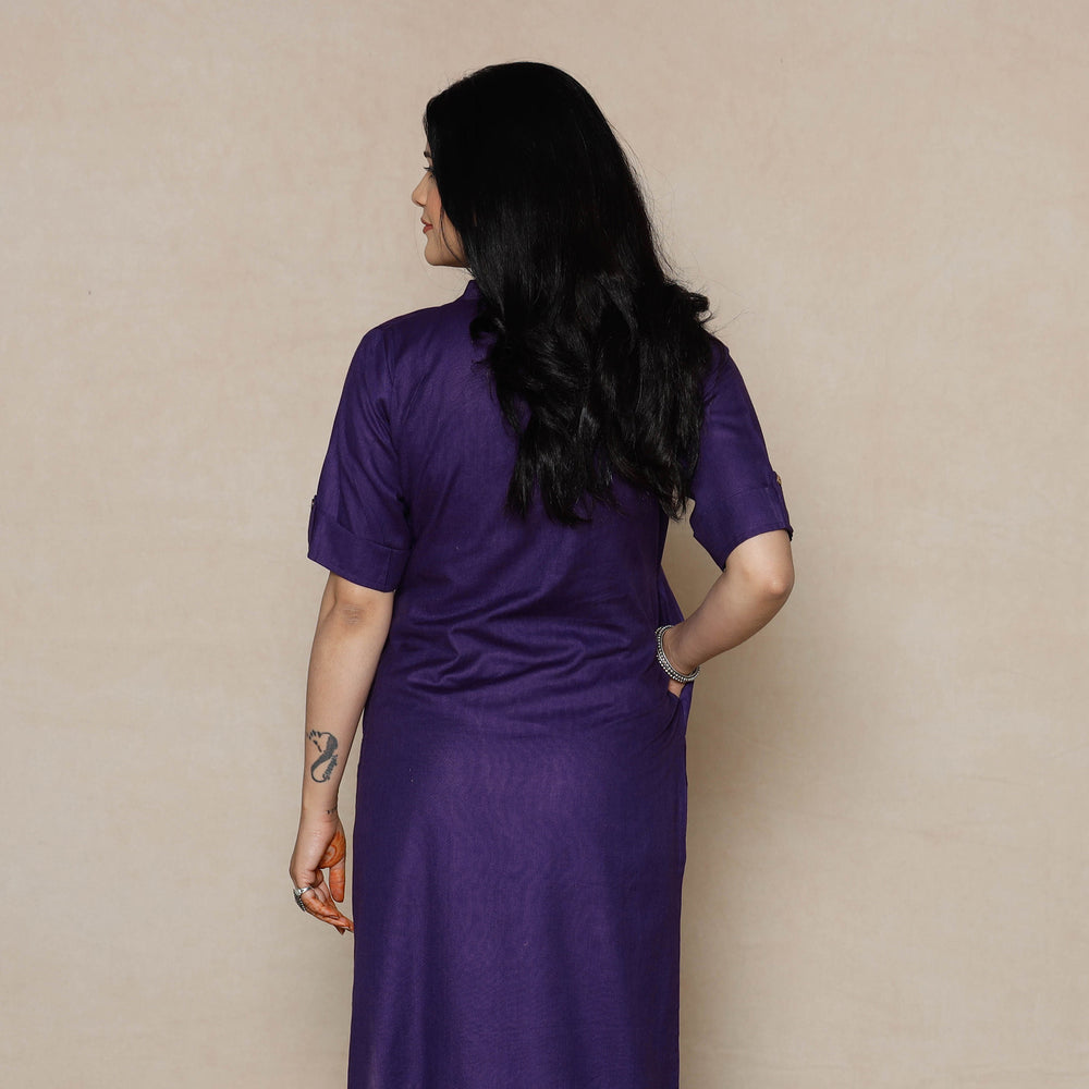 Violet Linen Viscose Plain Long Kurta
