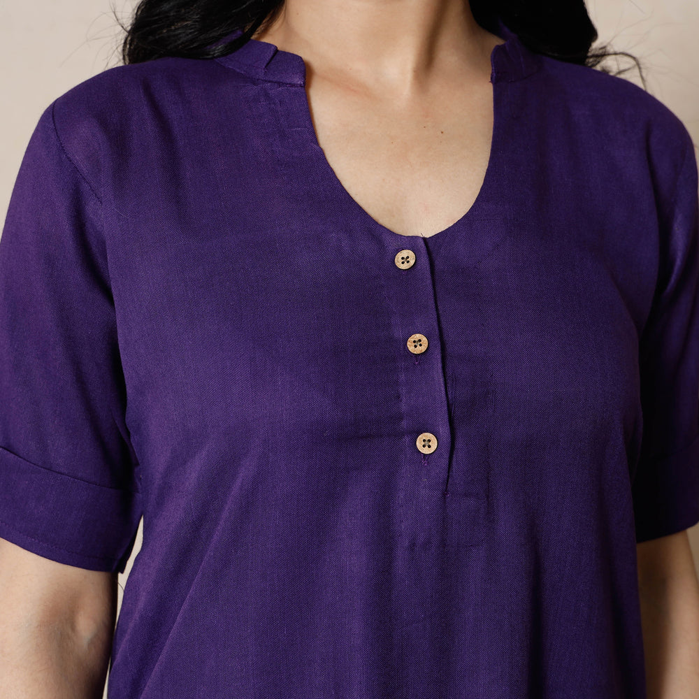 Violet Linen Viscose Plain Long Kurta
