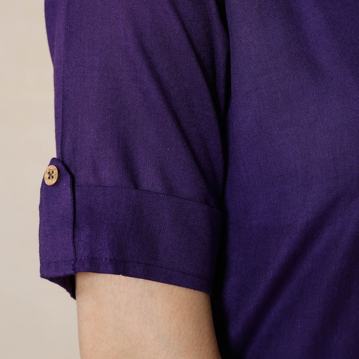 Purple - Violet Linen Viscose Plain Long Kurta