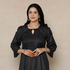 Buy Black Linen Viscose Plain Long Kurta for Women