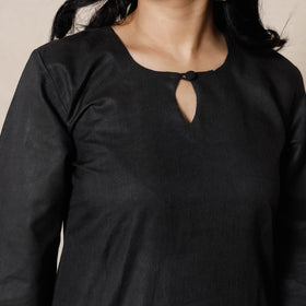 Buy Black Linen Viscose Plain Long Kurta for Women
