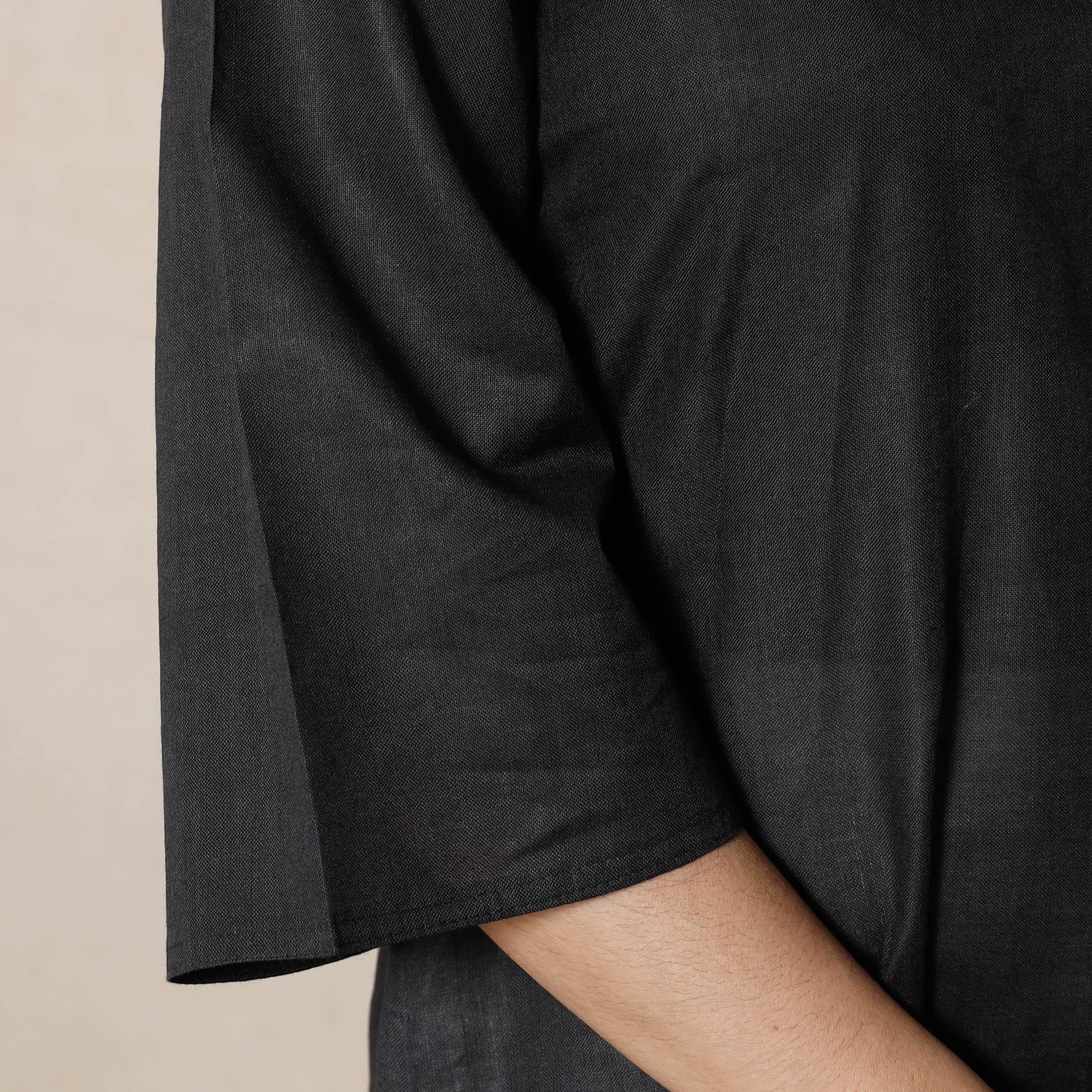 Buy Black Linen Viscose Plain Long Kurta for Women