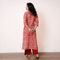 Red White Batik Printed Cotton Kurta with Palazzo Set