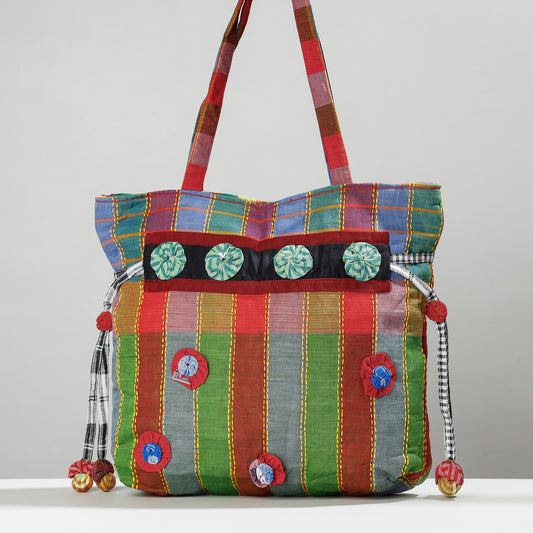 Gamcha Fabric Hand Embroidered Shoulder Bag