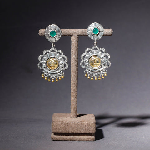  Oxidised Antique Finish Dual Tone Stone GS Earrings 
