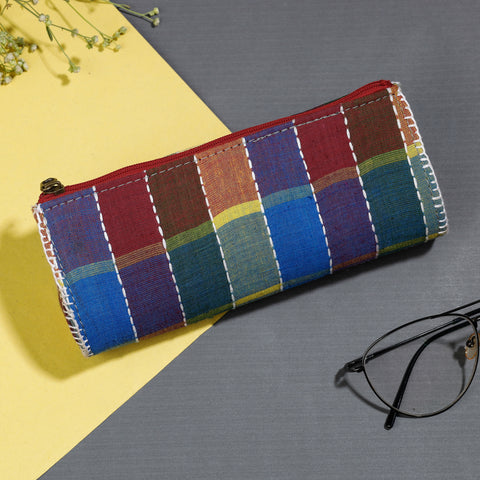 Multicolor Gamcha Fabric Hand Embroidered Spectacle Case