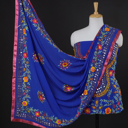 3pc Phulkari Embroidery Georgette Suit Material Set