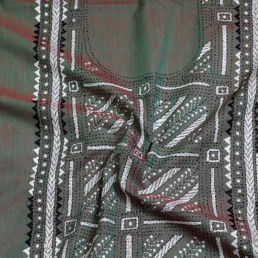 Green - Bengal Kantha Embroidered Handloom Pure Cotton Kurta Material