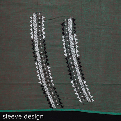 Green - Bengal Kantha Embroidered Handloom Pure Cotton Kurti Material