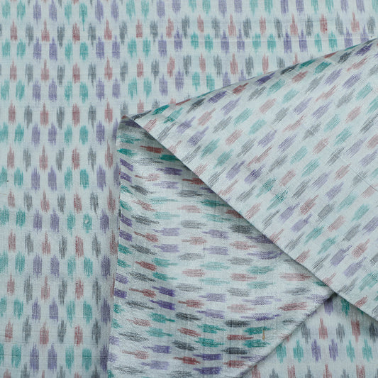 White - Traditional Raw Silk Pochampally Woven Ikat Handloom Fabric