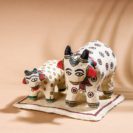 Cow with Baby - Madhubani Handpainted Paper Mache Home Decor Item