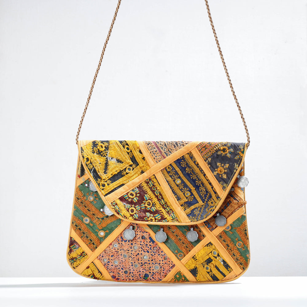 Yellow - Banjara Vintage Embroidery Mirror & Coin Work Sling Bag