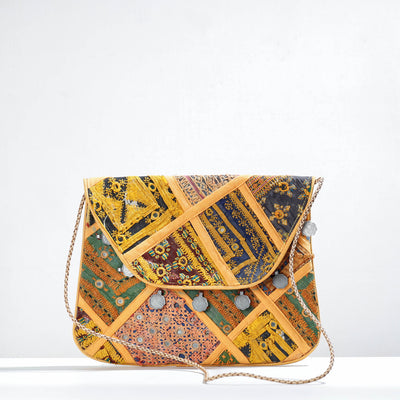 Yellow - Banjara Vintage Embroidery Mirror & Coin Work Sling Bag