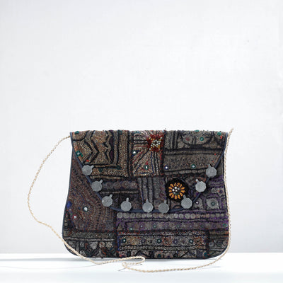 Black - Banjara Vintage Embroidery Mirror & Coin Work Sling Bag