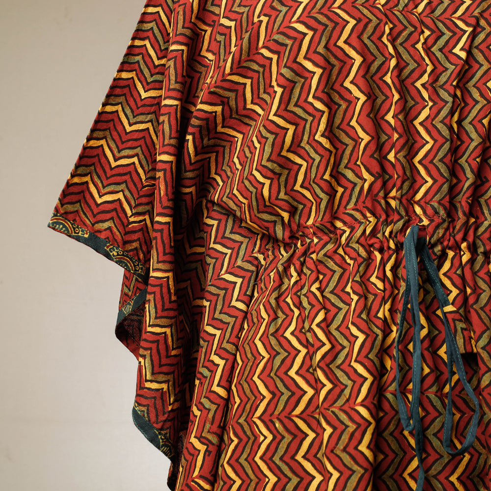  Ajrakh Hand Block Printed Cotton Kaftan with Tie-Up Waist (Long) l iTokri.com