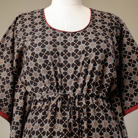 Black - Ajrakh Hand Block Printed Cotton Kaftan with Tie-Up Waist (Long)