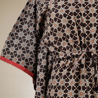 Black - Ajrakh Hand Block Printed Cotton Kaftan with Tie-Up Waist (Long)