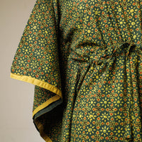 Green - Ajrakh Hand Block Printed Cotton Kaftan with Tie-Up Waist (Long)