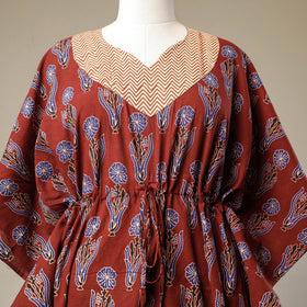  Ajrakh Hand Block Printed Cotton Kaftan with Tie-Up Waist (Long) l iTokri.com