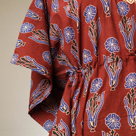  Ajrakh Hand Block Printed Cotton Kaftan with Tie-Up Waist (Long) l iTokri.com