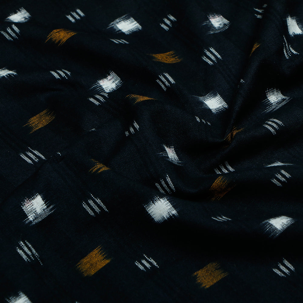 Dotted Butta On Black Pochampally Double Ikat Handloom Pure Cotton Fabric