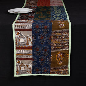 Multicolor Block Printed Patchwork Cotton Table Runner