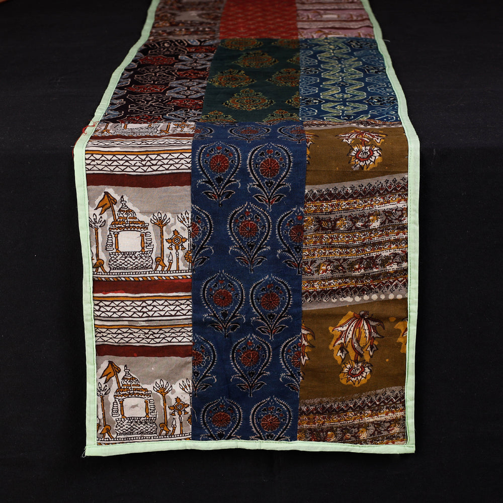 Multicolor Block Printed Patchwork Cotton Table Runner