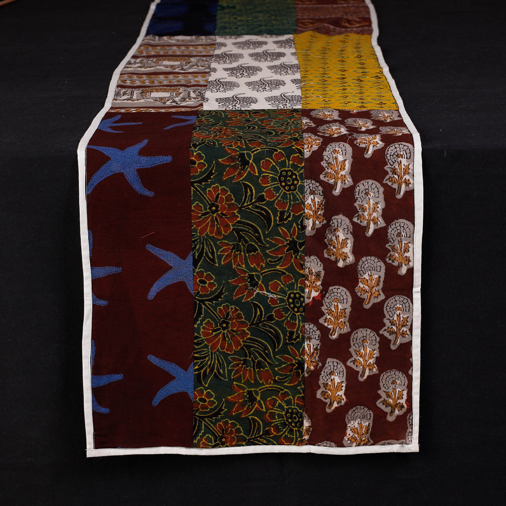 Multicolor Block Printed Patchwork Cotton Table Runner