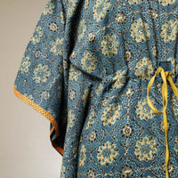 Green - Ajrakh Hand Block Printed Cotton Kaftan with Tie-Up Waist (Long)