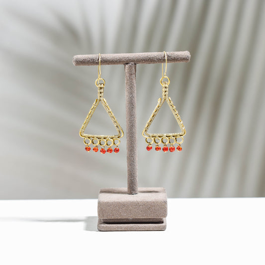 Miharu Bead Wire Red Triangle Earrings
