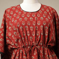 Red - Ajrakh Hand Block Printed Cotton Kaftan with Tie-Up Waist (Short)