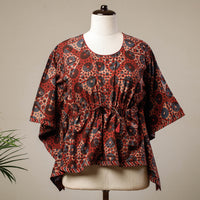 Red - Ajrakh Hand Block Printed Cotton Kaftan with Tie-Up Waist (Short)