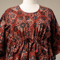 Red - Ajrakh Hand Block Printed Cotton Kaftan with Tie-Up Waist (Short)